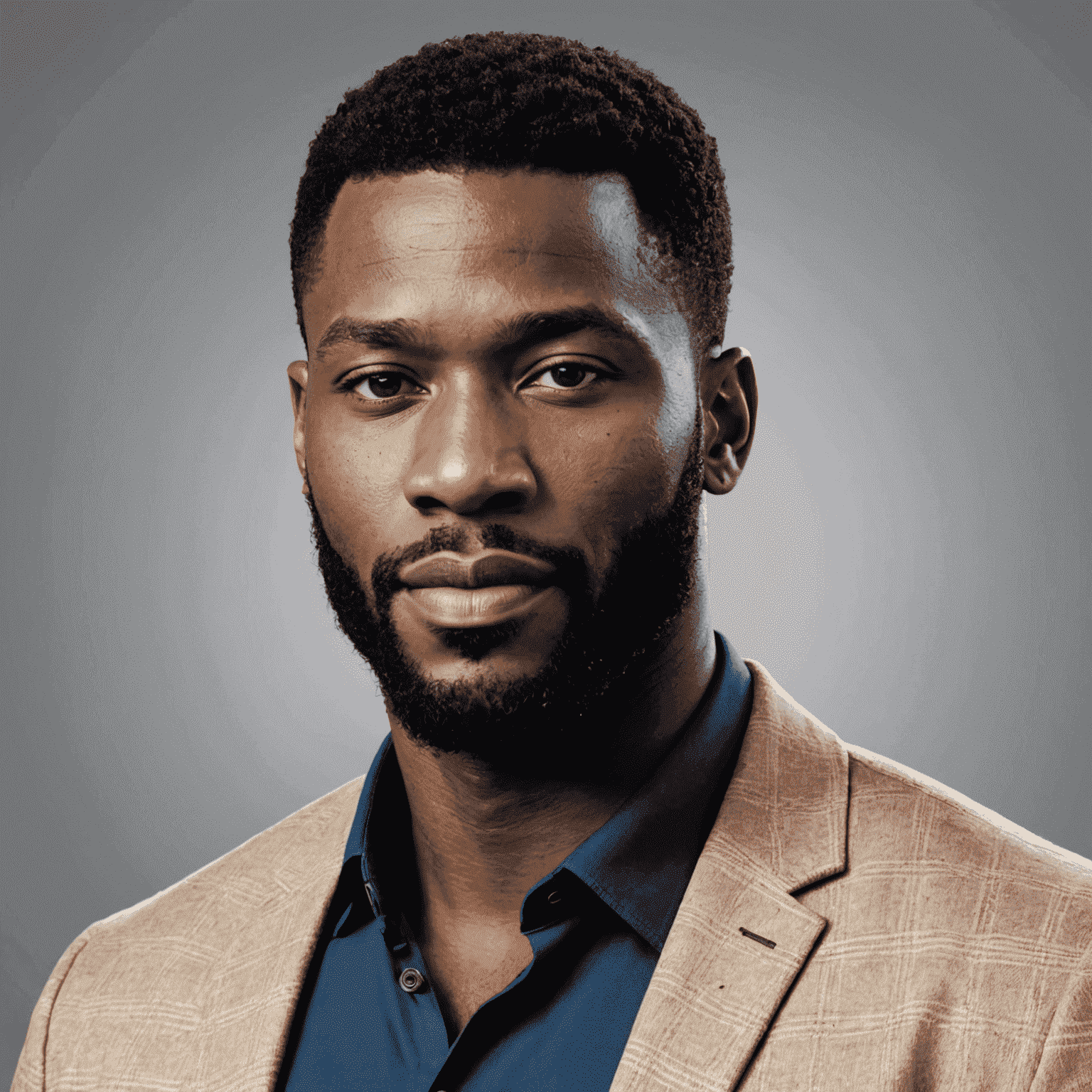 Portrait of Siya Kolisi, a fit South African man in his 30s, wearing a smart casual outfit